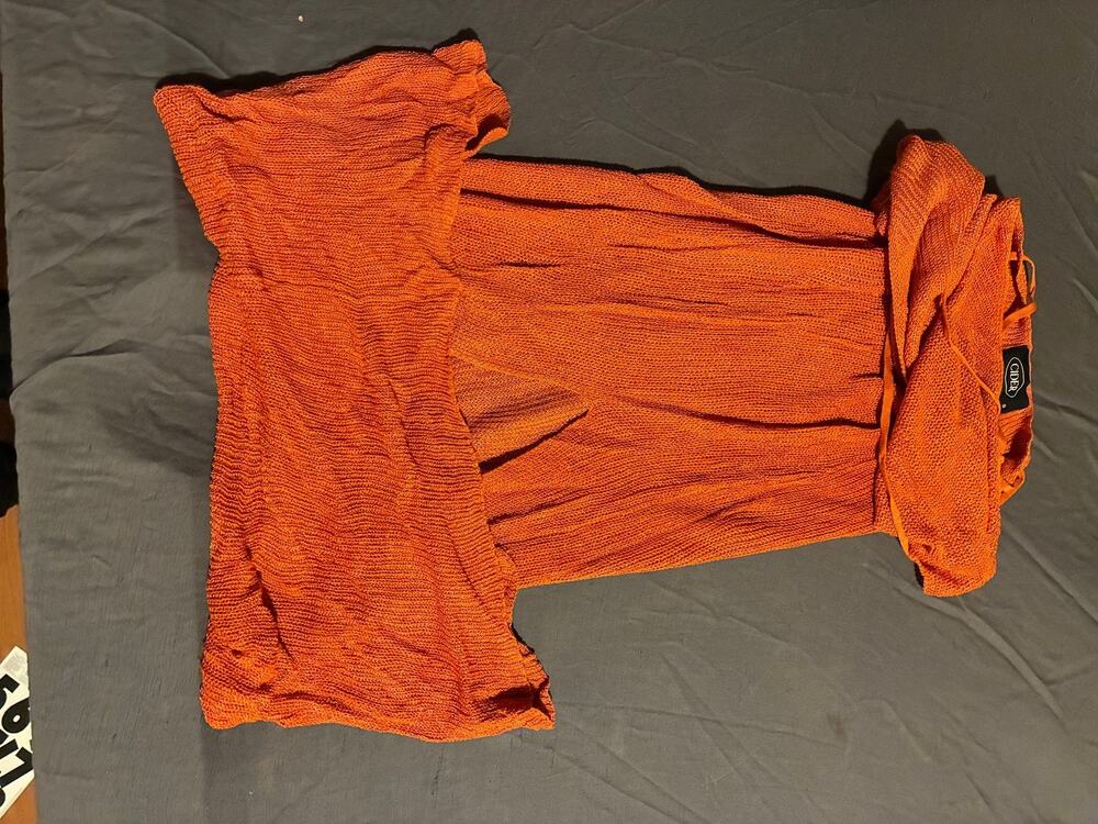 CIDER Top Womens S Off Shoulder Knit Short Sleeve Orange Bardot Sweater Casual